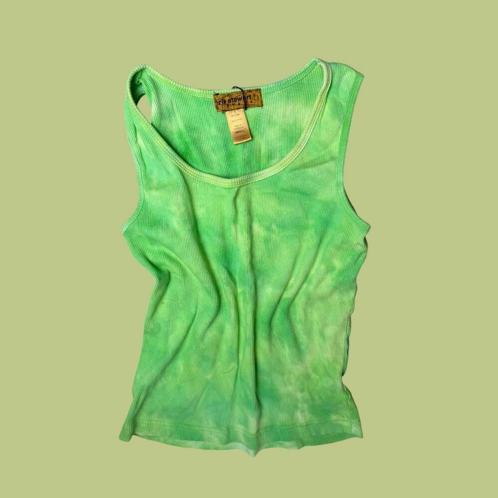 Vintage Green Tie-Dye Ribbed Tank Top